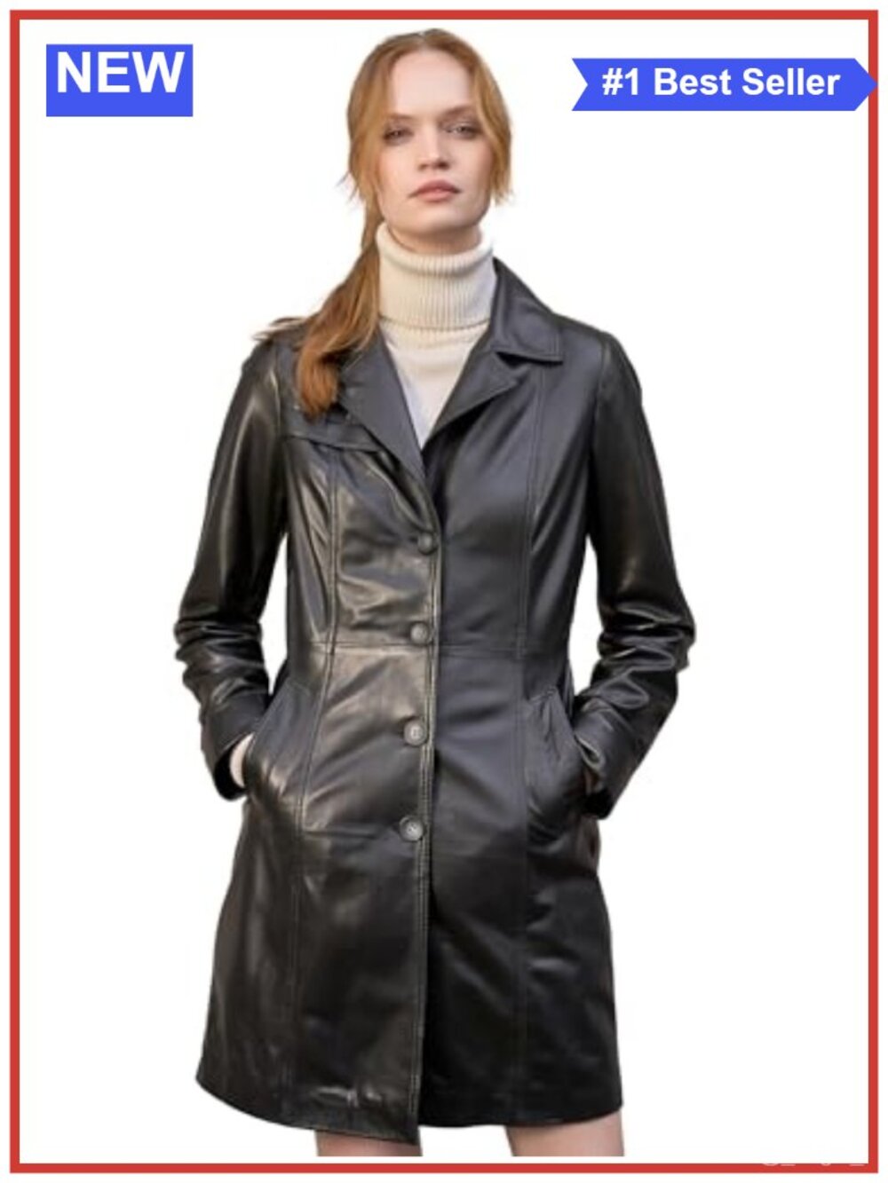 Italian Genuine Lambskin Leather Trench Coat Notch Lapel